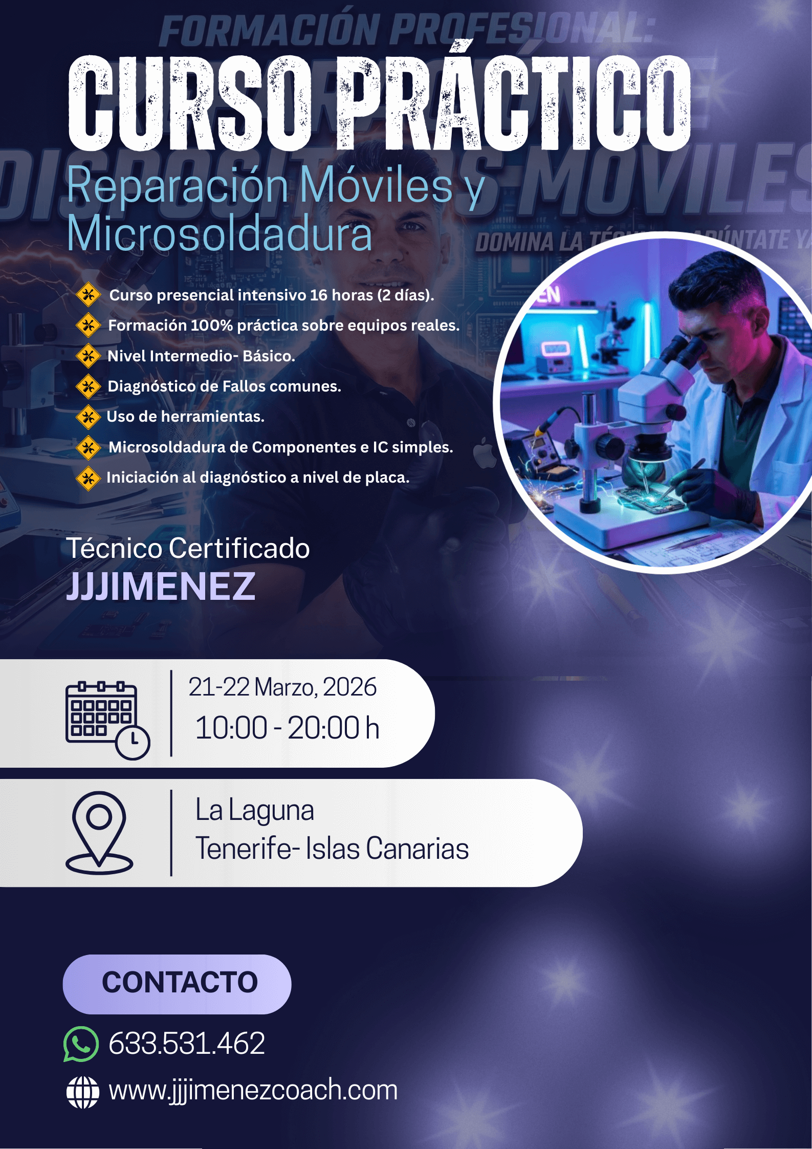 Curso práctico reparación de dispositivos móviles en Tenerife